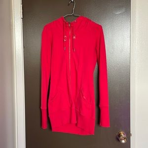 Long red zip up hoodie